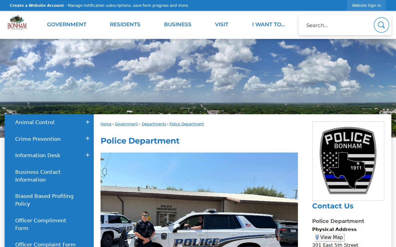 Bonham Police Department criminal records information
