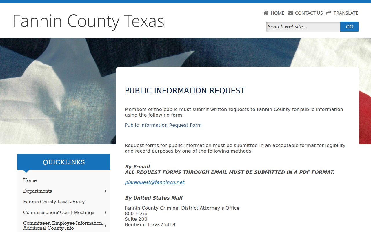 Fannin County arrest history public information request route