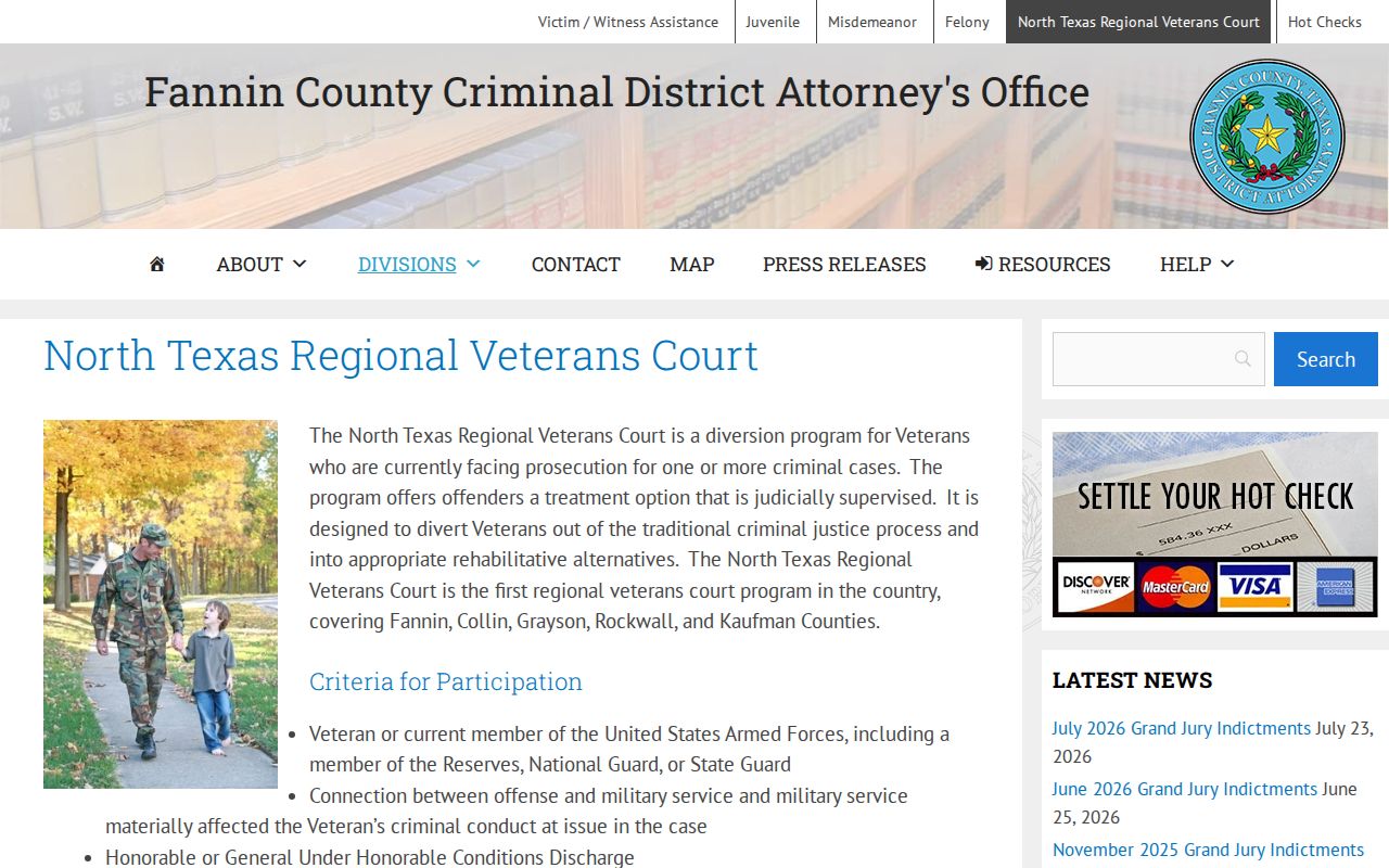 Fannin County arrest history North Texas Regional Veterans Court