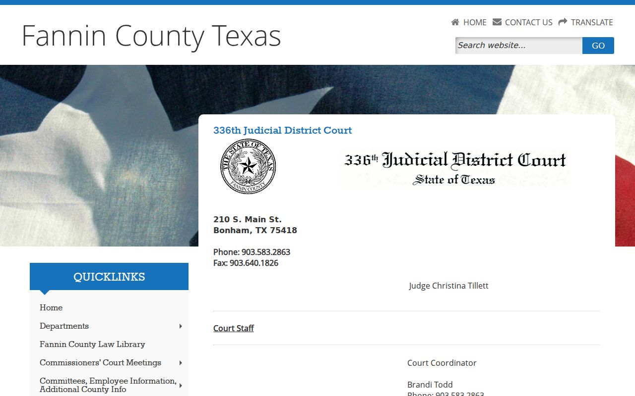 Fannin County criminal court case 336th District Court
