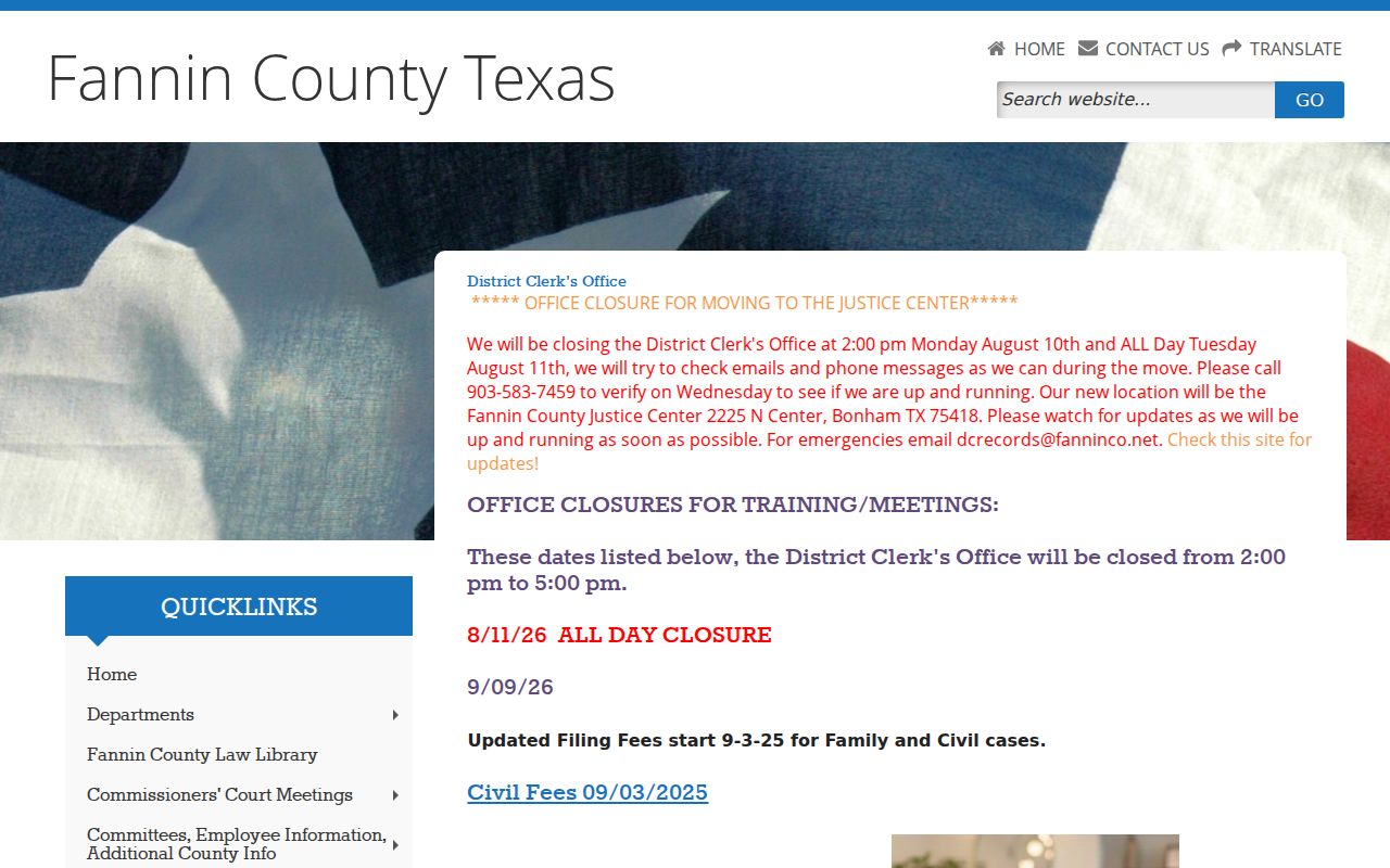 Fannin County criminal court case District Clerk felony records
