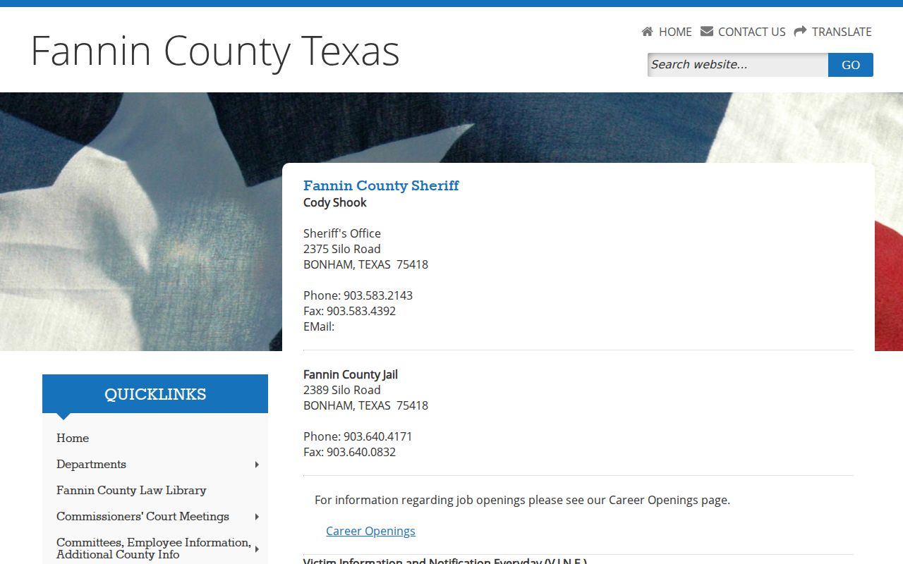 Fannin County criminal records sheriff and jail access routes