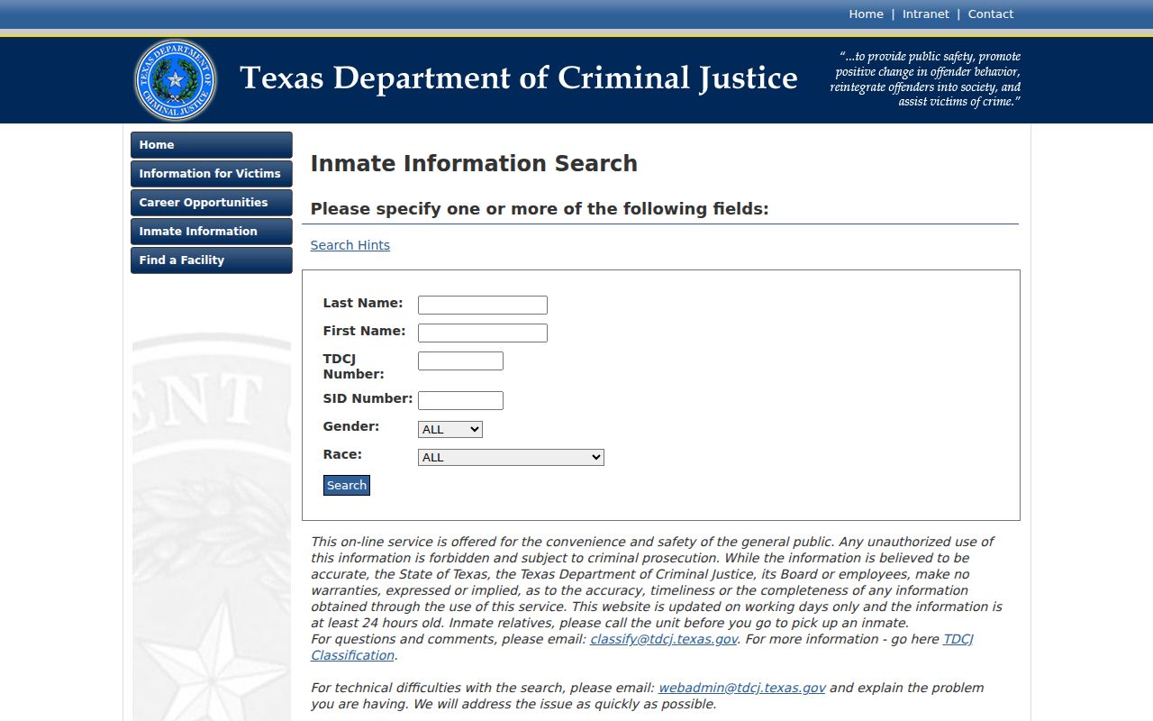 Fannin County criminal record and TDCJ inmate search fields