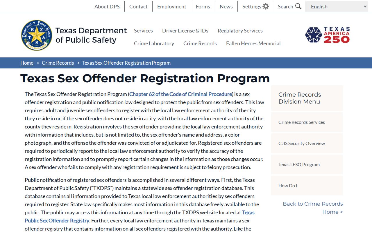 Fannin County sex offender registration program information from Texas DPS